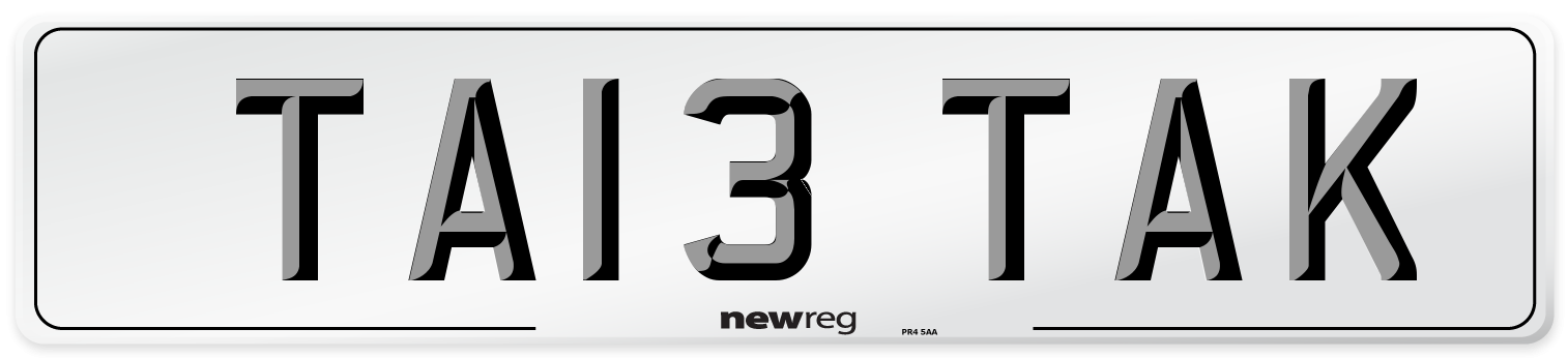 TA13 TAK Number Plate from New Reg